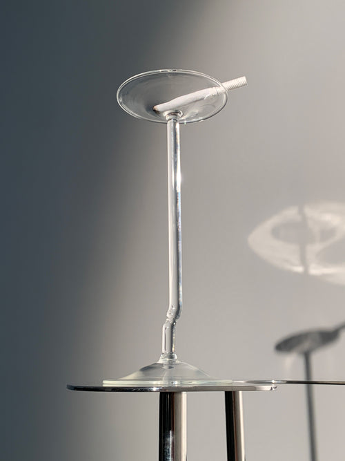 Ashtray 0002, tall stemmed ashtray in clear hand-sculpted borosilicate glass, Rain and Rivers, Barcelona