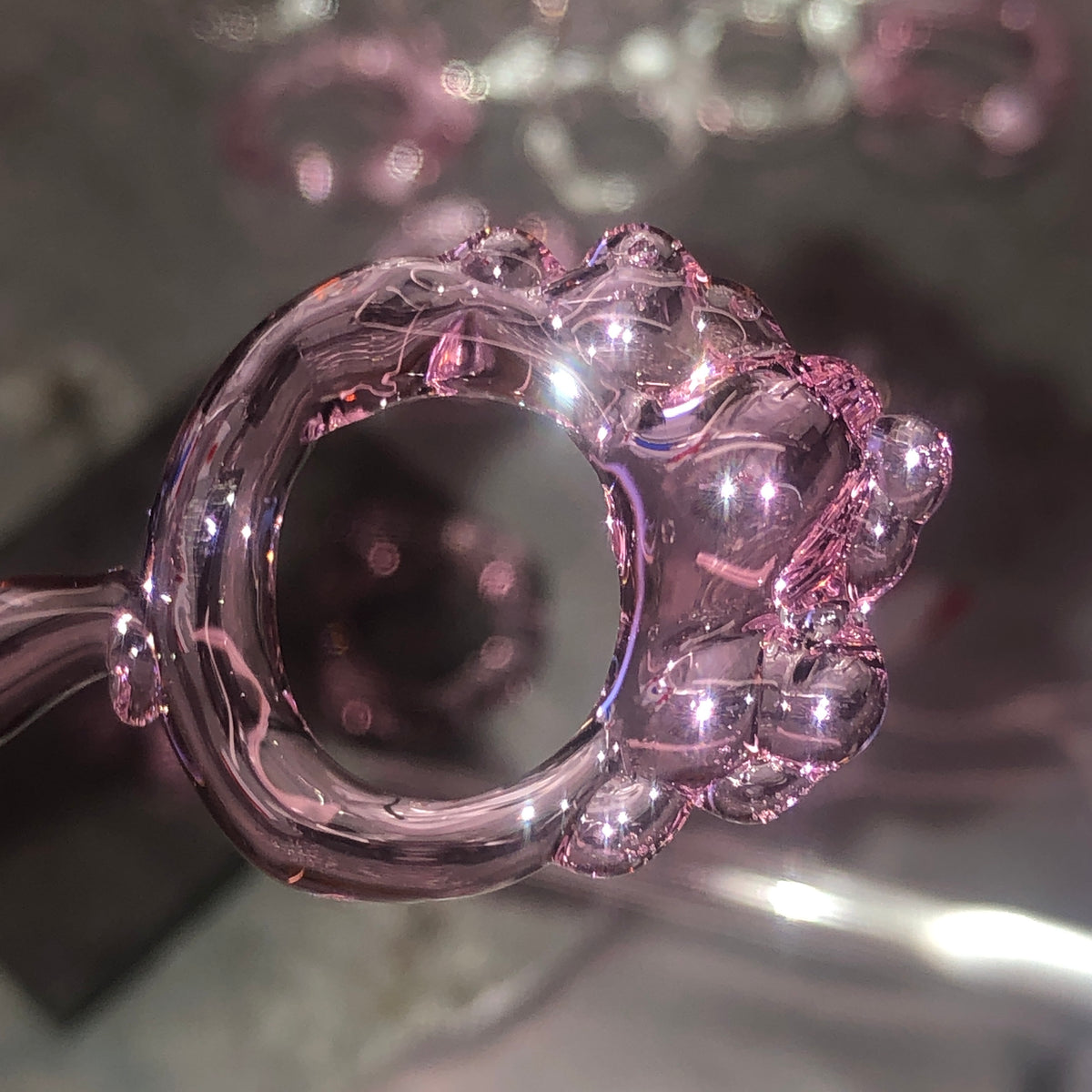 Chunky Beaded Glass Ring 0093 in baby pink hand-sculpted borosilicate glass, detail, Rain and Rivers