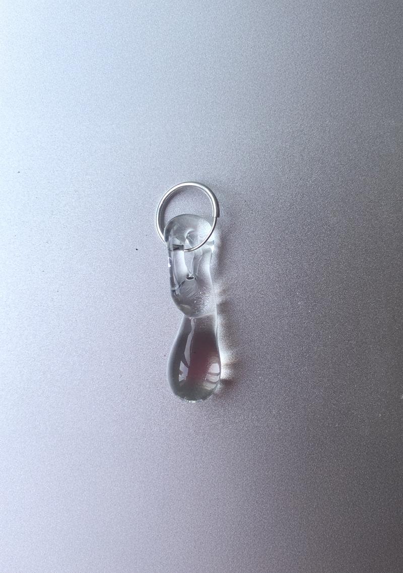 Mini Hoop Earrings 0012, small clear glass pendant on a silver hoop, detail, Rain and Rivers